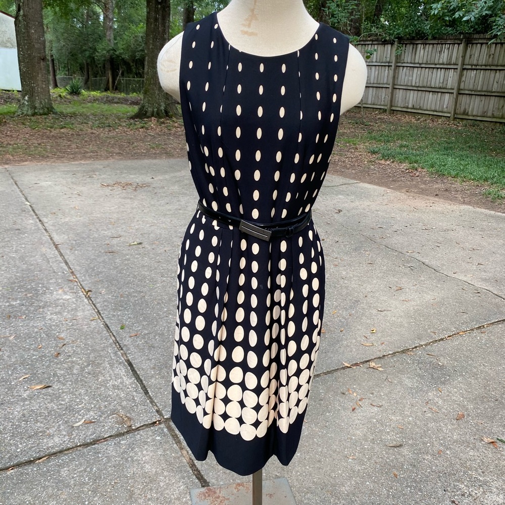 Tahari dress black and cream dots, size 6